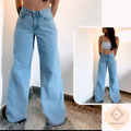 Calça Jeans Feminina Wide Leg rasgada pantalona