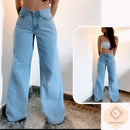 Calça Jeans Feminina Wide Leg rasgada pantalona