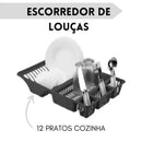 Kit Cozinha Completa Escorredor De Louça 12 Pratos + Lixeira de Pia 4.8 litros + Porta Detergente + Rodinho Pia