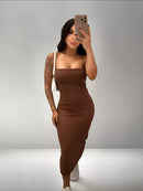 Vestido Midi Tomara que Caia Canelado - Elegância e Conforto em um Único Vestido! TECIDO ANARRUGA!