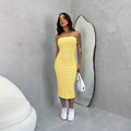 Vestido Midi Tomara que Caia Canelado - Elegância e Conforto em um Único Vestido! TECIDO ANARRUGA!