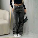 Calça Wide Leg Jeans Feminina Cintura Alta Pantalona
