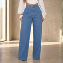 Calça Wide Leg Jeans Feminina Cintura Alta Pantalona