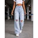Calça Jeans Feminina Wide Leg rasgada pantalona