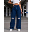 Calça Jeans Feminina Wide Leg rasgada pantalona