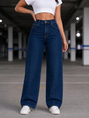 Calça Jeans Feminina Wide Leg rasgada pantalona