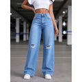 Calça Jeans Feminina Wide Leg rasgada pantalona