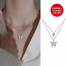 Colar Com Pingente De Borboleta De Camada Dupla Para Mulheres Corrente De Clavícula Elegante Strass Brilhante