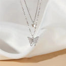 Colar Com Pingente De Borboleta De Camada Dupla Para Mulheres Corrente De Clavícula Elegante Strass Brilhante